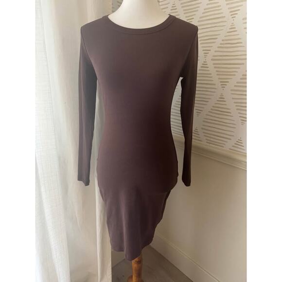 JLUXLabel Women’s Medium Chocolate Brown Ribbed Bodycon Long Sleeve Dress NWT - Picture 1 of 7